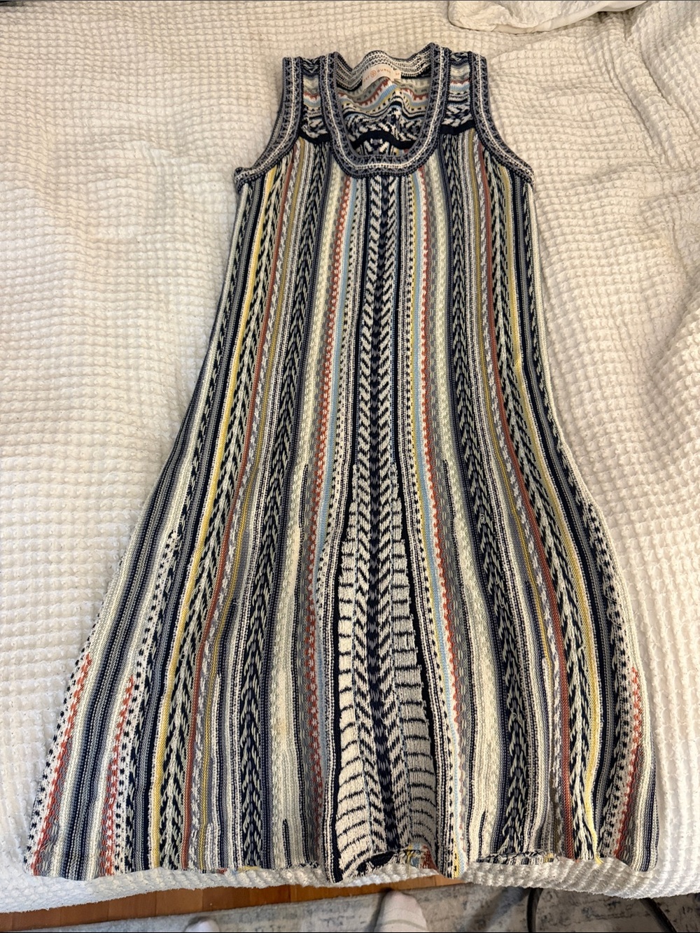 Tory Burch Multicolor Striped Knit Mini Dress in Navy, Cream, Yellow, Rust
